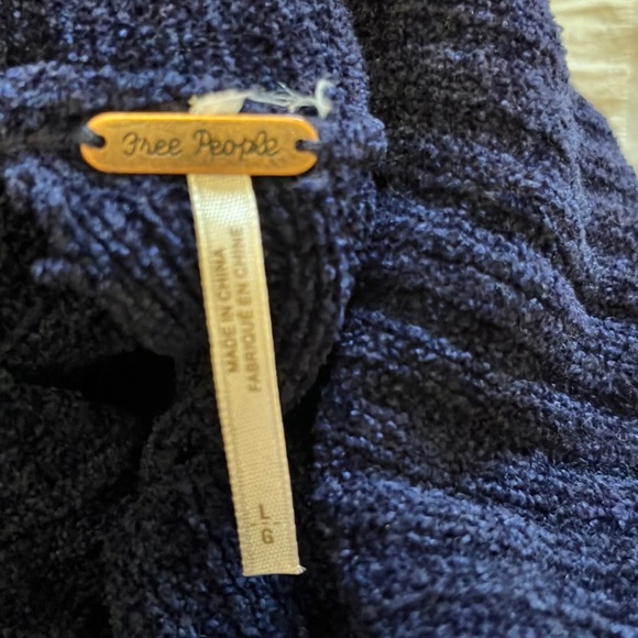 Free People NAVY Blue Velvety Turtle Cowl Neck Open Back Knit MIDI Dress Large - Picture 9 of 11